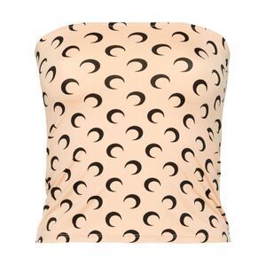 MARINE SERRE Crescent Moon Print Strapless Top Women Beige T-Shirts & Tops
